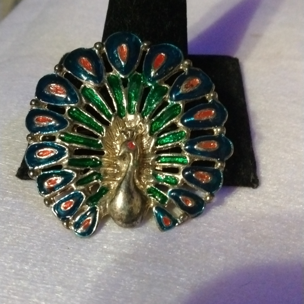 Peacock enamel vintage brooch (sku 515)